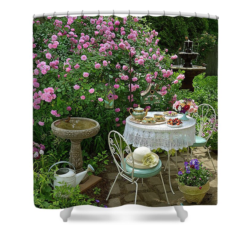 Jigsaw Puzzle Shower Curtain featuring the photograph Tea for Two by Carole Gordon
