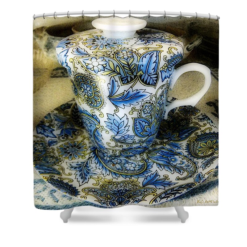 Asian Shower Curtain featuring the digital art Tea Is Served by RC DeWinter