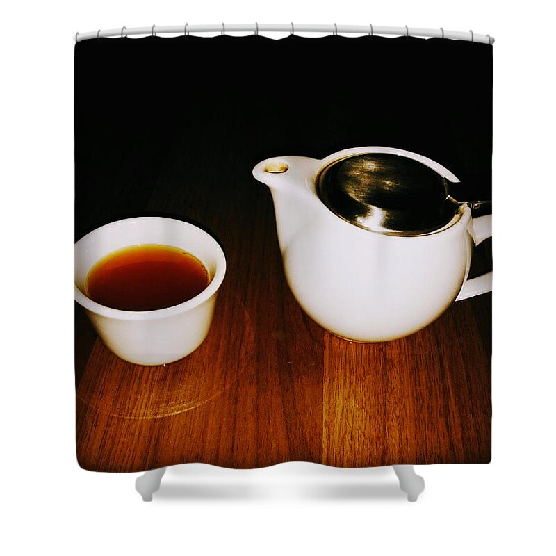 Tea Lovers Shower Curtain featuring the pyrography Tea-juana by Albab Ahmed