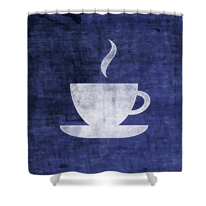 Tea Shower Curtain featuring the mixed media Tea Or Coffee Blue- Art by Linda Woods by Linda Woods
