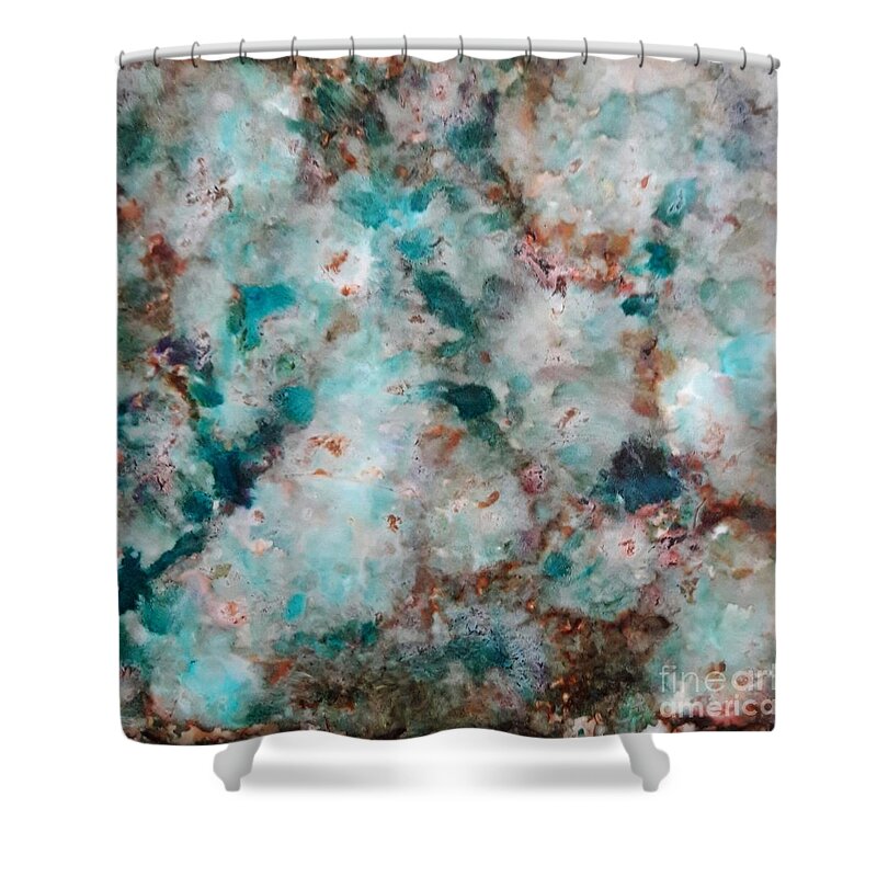 Alcohol Shower Curtain featuring the painting Teal Chips by Terri Mills