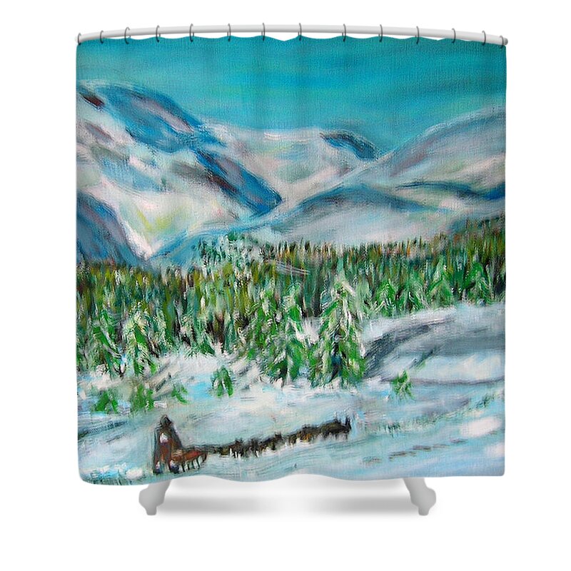 Alaska Shower Curtain featuring the painting Teamwork in Alaska by Carolyn Donnell