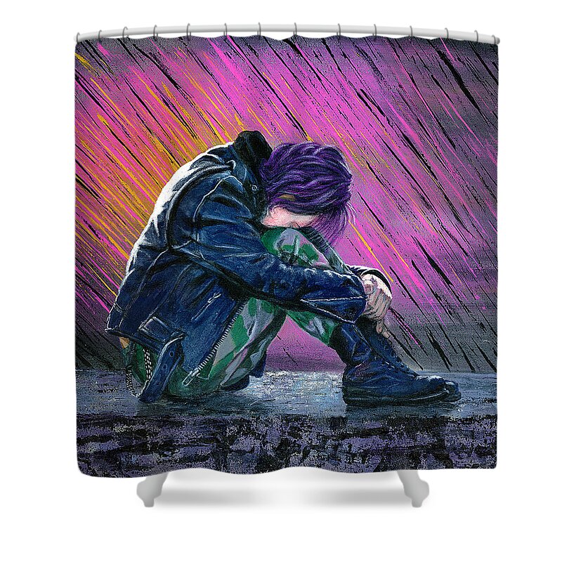 Portrait Shower Curtain featuring the painting Tears in the Rain by Matthew Mezo