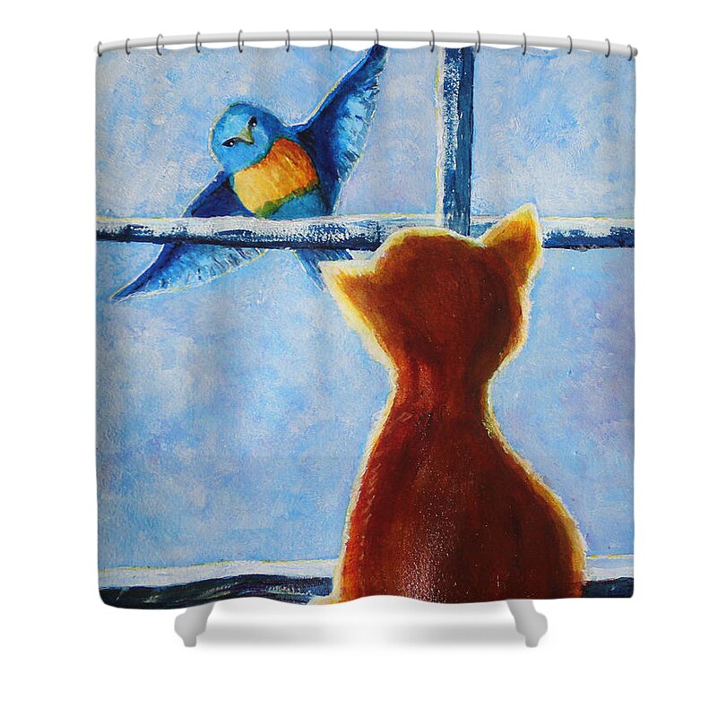 Bird Shower Curtain featuring the painting Teasing Bird by April Burton