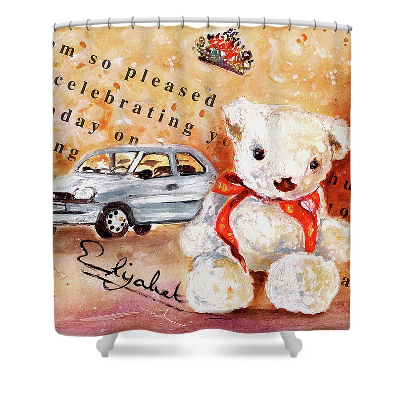 Truffle Mcfurry Shower Curtain featuring the painting Teddy Bear William by Miki De Goodaboom