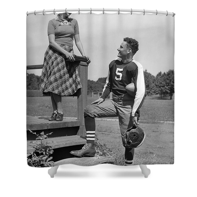 1930s Shower Curtain featuring the photograph Teenage Flirtation, C.1930-40s by H. Armstrong Roberts/ClassicStock