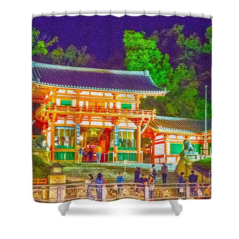 Temple Shower Curtain featuring the painting Temple in Kyoto by Pravine Chester