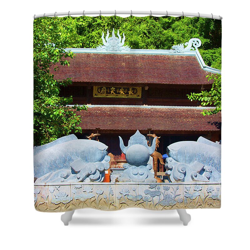  Vietnam Shower Curtain featuring the photograph Temple Tam Coc Vietnam by Chuck Kuhn