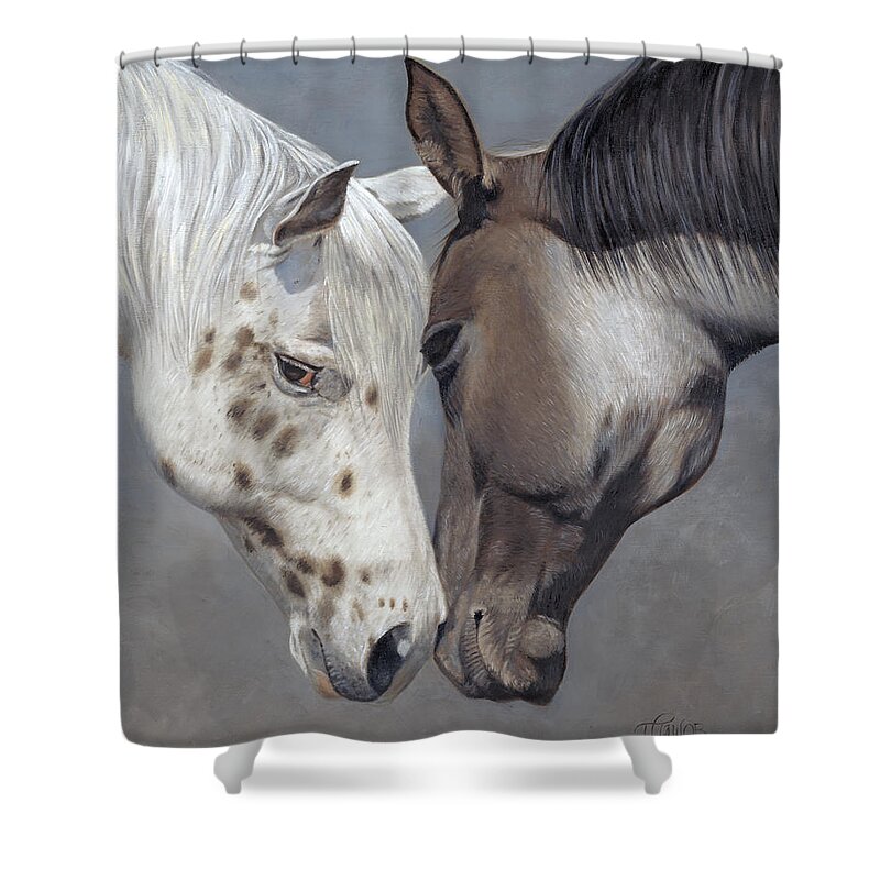 Horses Shower Curtain featuring the painting Tender Regard by Tammy Taylor