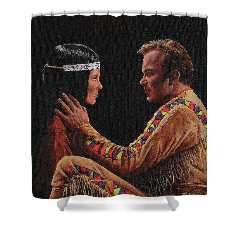 Star Trek Shower Curtain featuring the painting Tenderness In His Touch by Kim Lockman