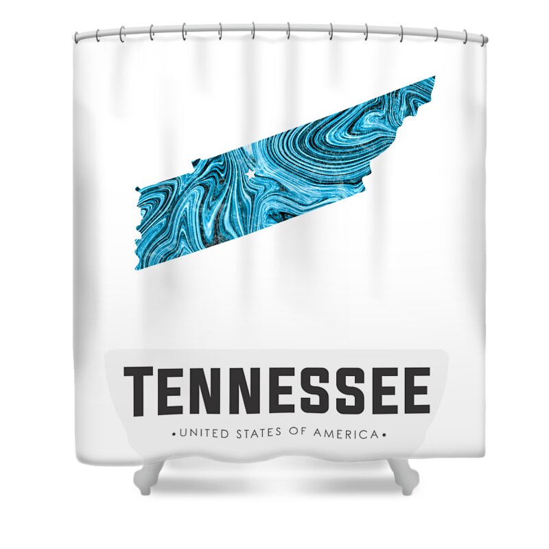 Tennessee Shower Curtain featuring the mixed media Tennessee Map Art Abstract in Blue by Studio Grafiikka