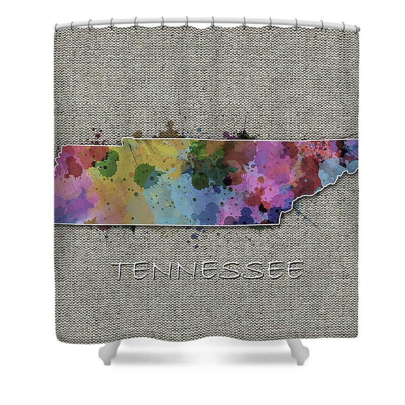 Tennessee Shower Curtain featuring the digital art Tennessee Map Color Splatter 5 by Bekim M
