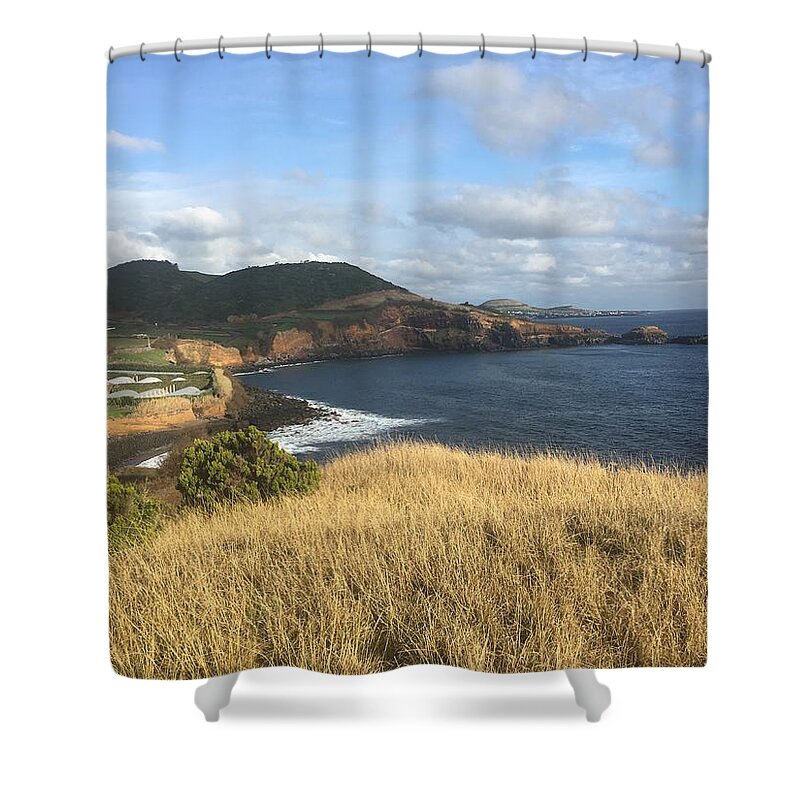 Kelly Hazel Shower Curtain featuring the photograph Terceira coastline, The Azores, Portugal by Kelly Hazel