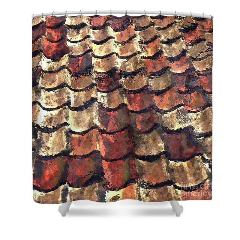 Terra Cotta Shower Curtain featuring the digital art Terra Cotta Roof Tiles by Phil Perkins