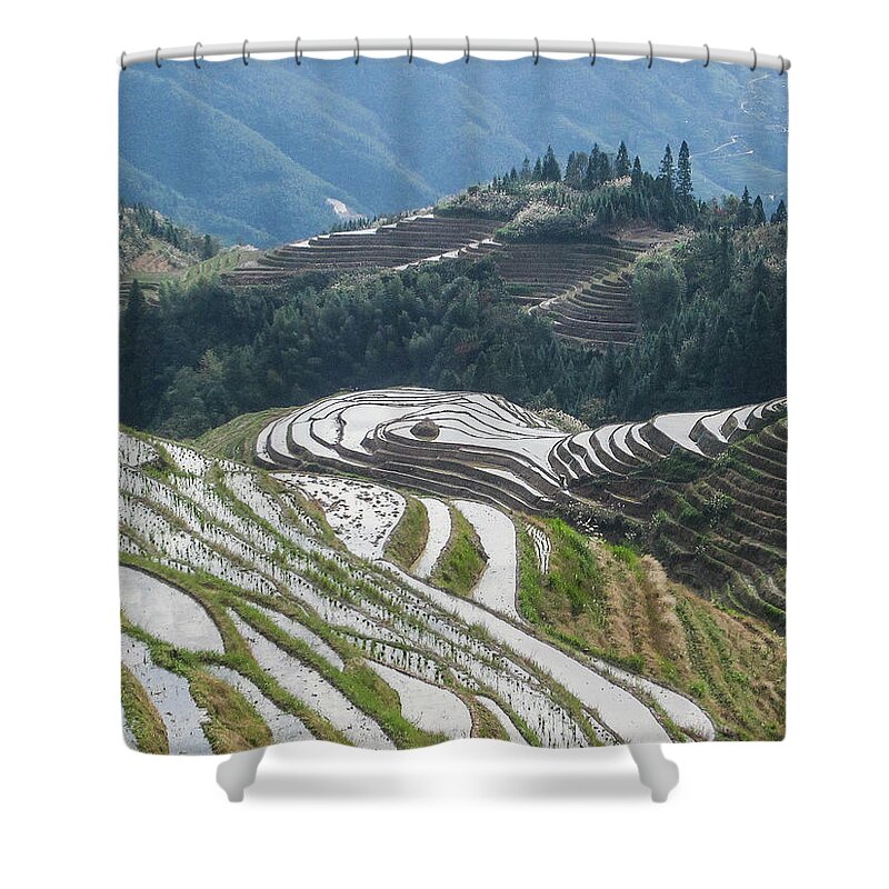 Scene Shower Curtain featuring the photograph Terrace fields scenery in spring by Carl Ning