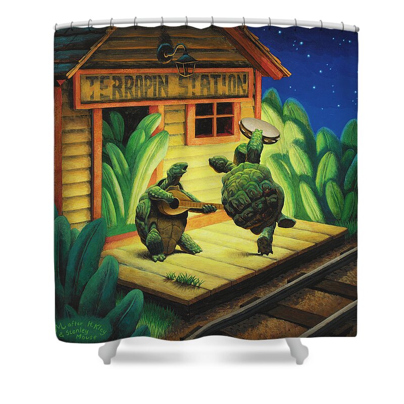 Terrapin Shower Curtain featuring the painting Terrapin Station by Chris Miles