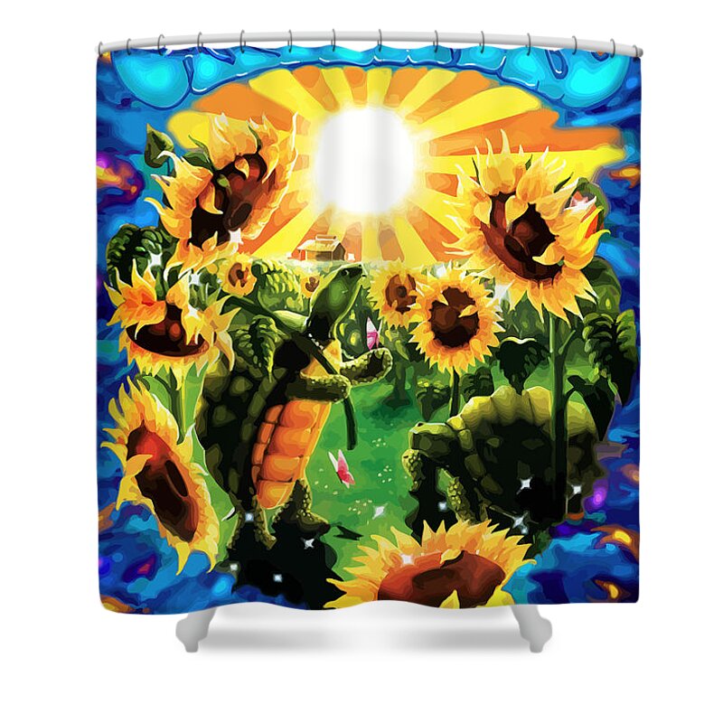 Grateful Dead Shower Curtain featuring the digital art Terrapin Sun Flowers by The Turtle