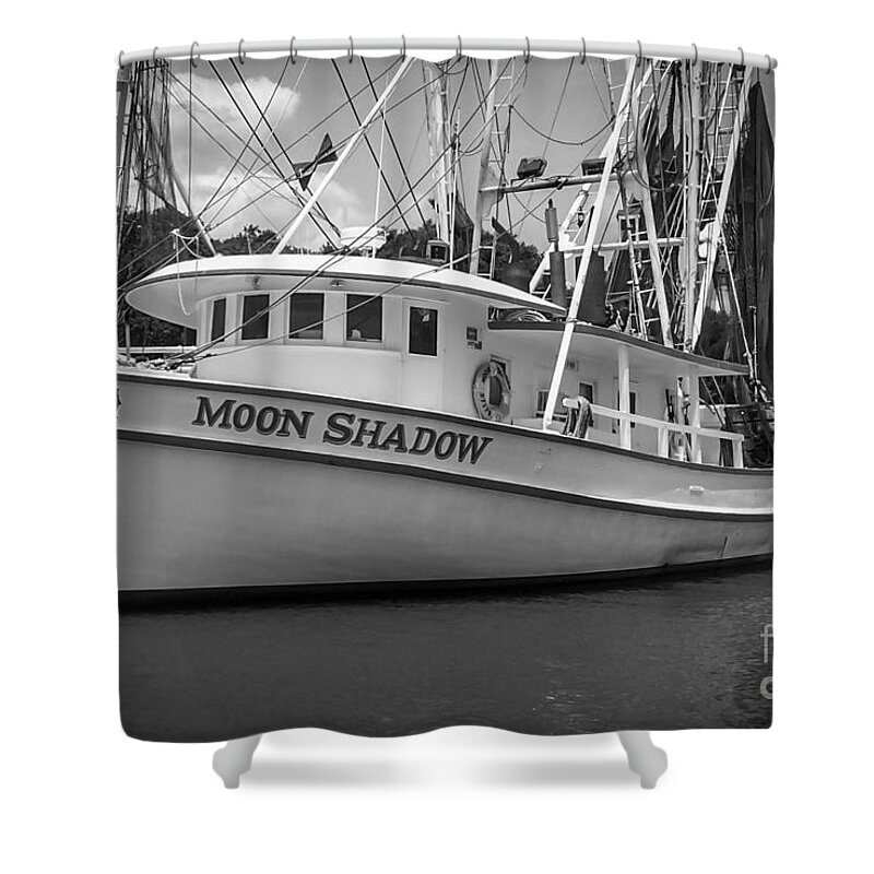 Moon Shadow Shower Curtain featuring the photograph Moon Shadow Working Boat by Dale Powell