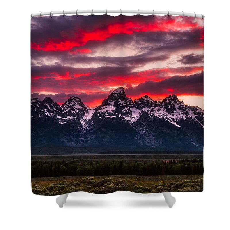 Grand Teton Shower Curtain featuring the photograph Teton Sunset by Darren White