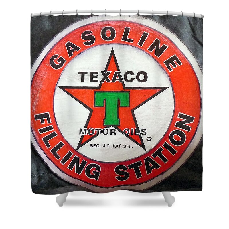 Texaco Shower Curtain featuring the painting Texaco Sign by Richard Le Page
