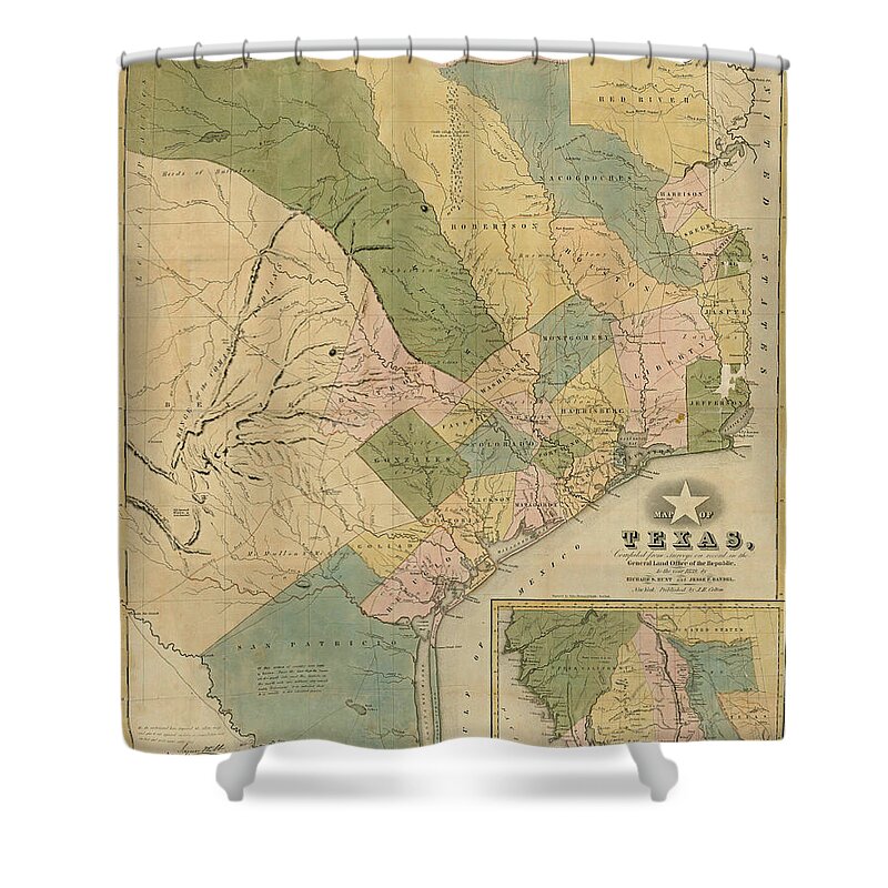 Texas Shower Curtain featuring the digital art Texas 1839, General Land Office of the Republic by Texas Map Store