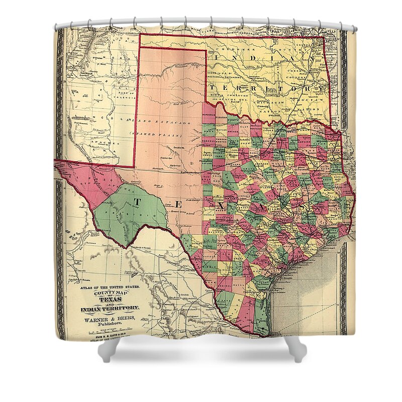Texas Shower Curtain featuring the digital art Texas and Indian Territory 1875 by Texas Map Store