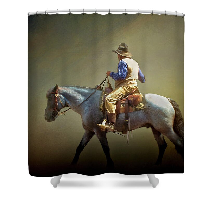 Americana Shower Curtain featuring the photograph Texas Cowboy and His Horse by David and Carol Kelly