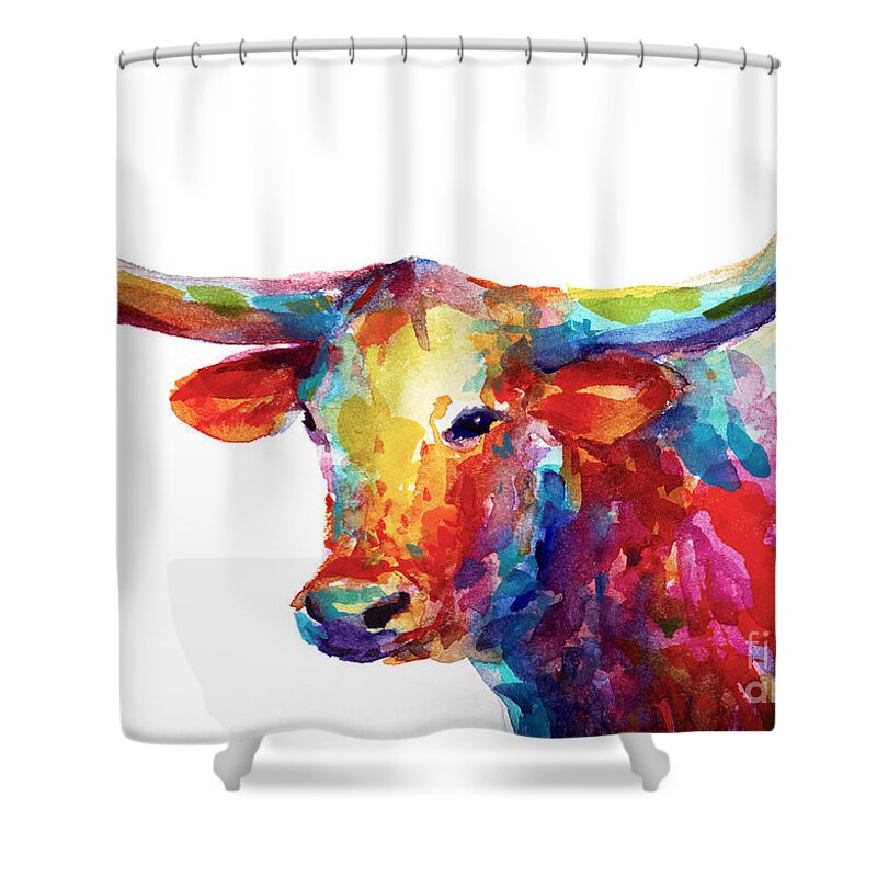 Long Horn Shower Curtain featuring the painting Texas Longhorn art by Svetlana Novikova