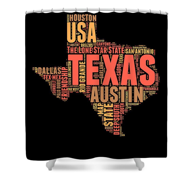 Texas Shower Curtain featuring the digital art Texas Word Cloud 1 by Naxart Studio