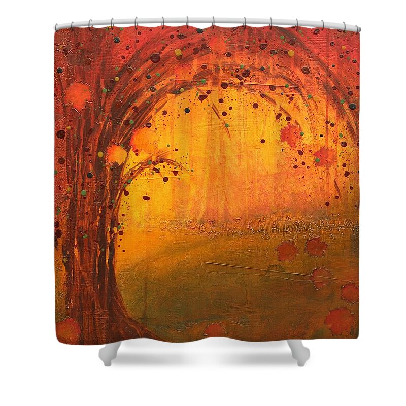 Acrylic Shower Curtain featuring the painting Textured Fall - Tree Series by Brenda O'Quin