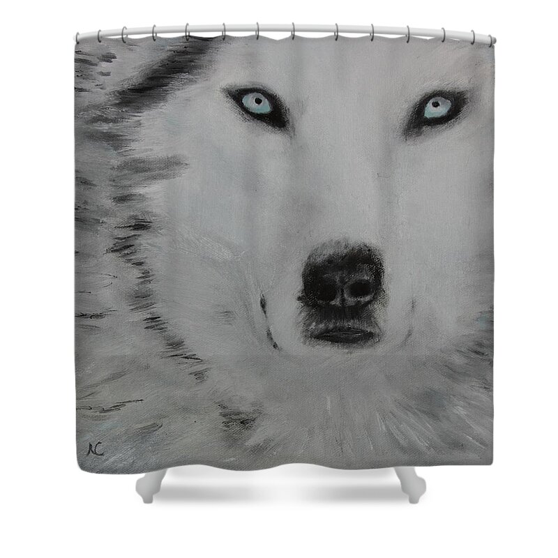 Wolfs Shower Curtain featuring the painting The Stare by Neslihan Ergul Colley