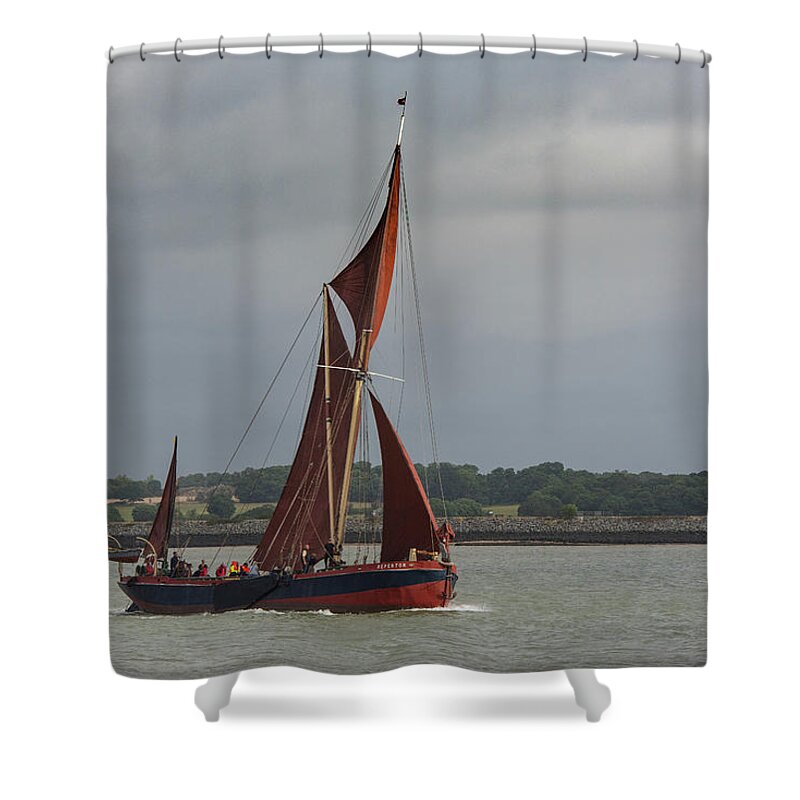 Thames Sailing Barges Shower Curtain featuring the photograph Thames sailing barge Repertor by Gary Eason