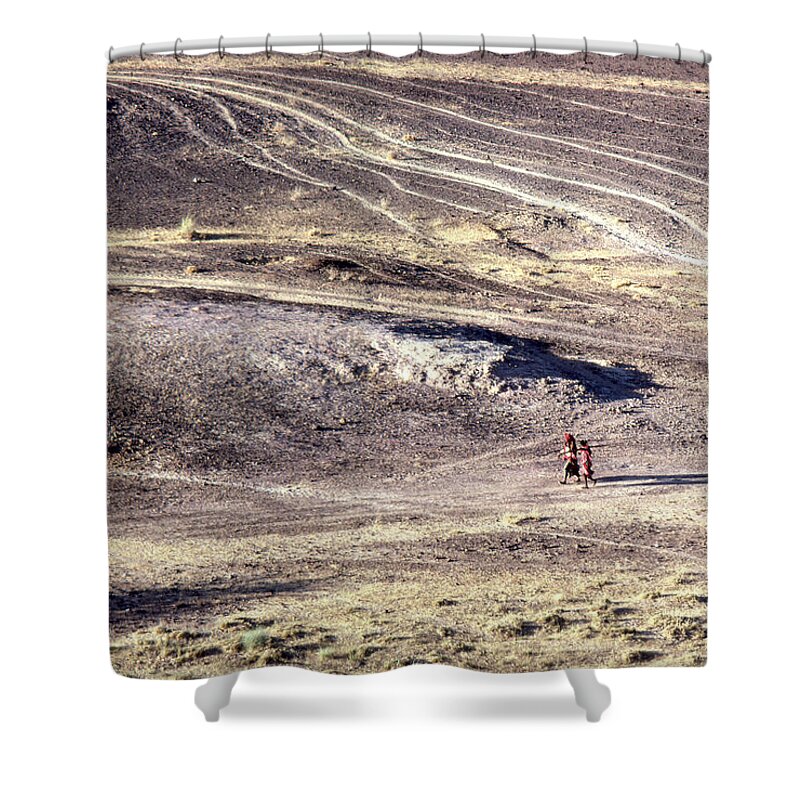 India Shower Curtain featuring the photograph Thar Desert landscape with two figures by David Halperin