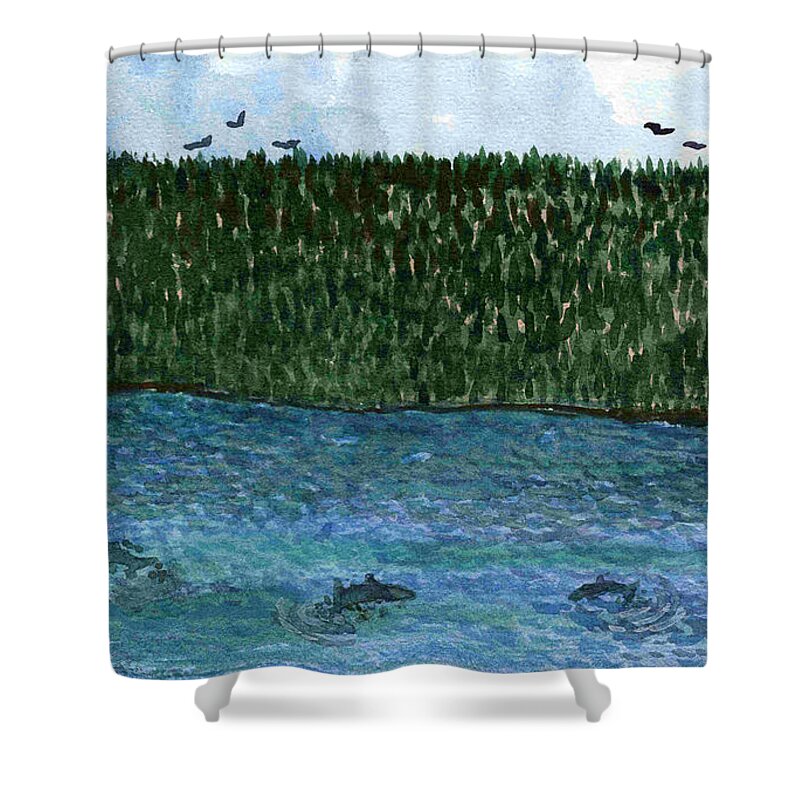 Water Shower Curtain featuring the painting That Be Fish by Victor Vosen