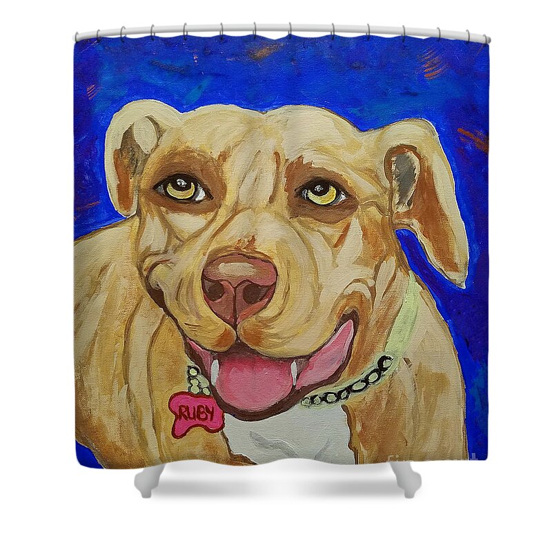 Dog Shower Curtain featuring the painting That Smile by Ania M Milo