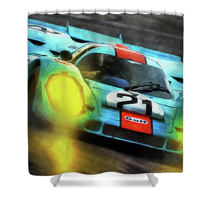 Porsche Shower Curtain featuring the painting The 917K by Tano V-Dodici ArtAutomobile