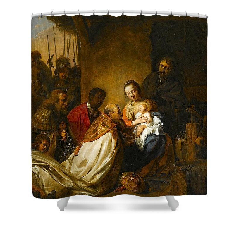 Jan De Bray (haarlem C.1627 - Haarlem 1697) The Adoration Of The Magi Shower Curtain featuring the painting The Adoration of the Magi by Jan de Bray