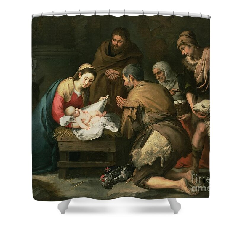 Adoration Shower Curtain featuring the painting The Adoration of the Shepherds by Bartolome Esteban Murillo