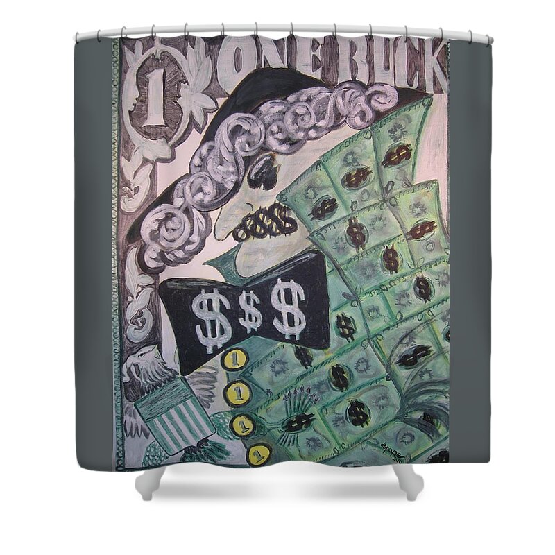 Money Shower Curtain featuring the painting The Almighty Buck by Diane Pape