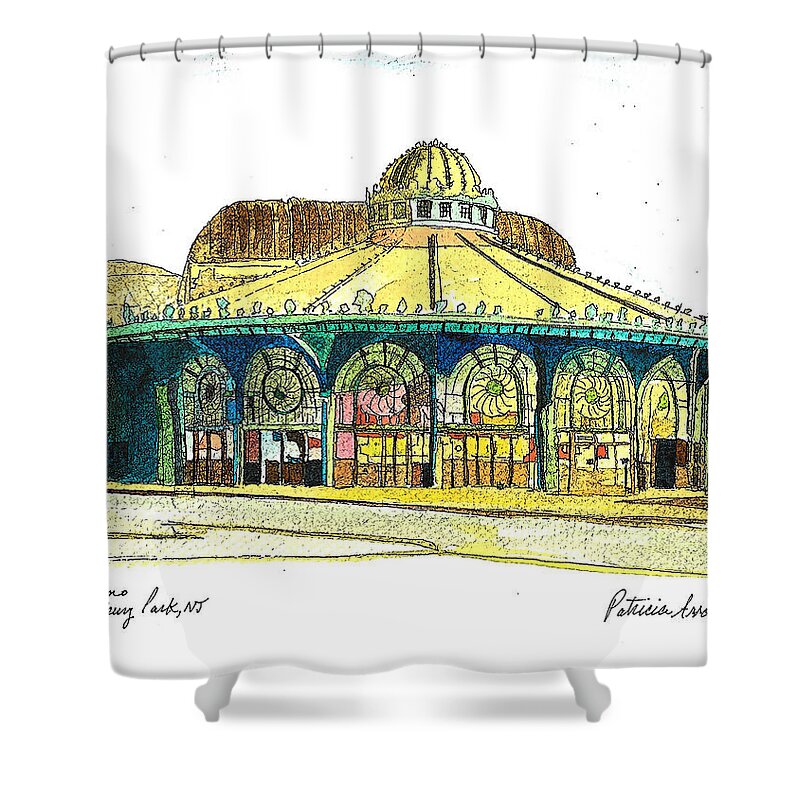 Asbury Art Shower Curtain featuring the painting The Asbury Park Casino by Patricia Arroyo