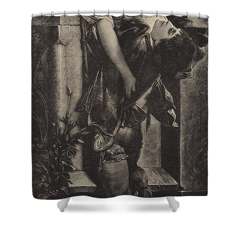 Romeo And Juliet Shower Curtain featuring the drawing The Balcony Scene from Romeo and Juliet Act II Scene II by Hans Makart