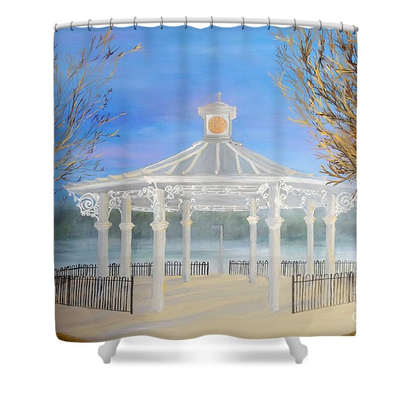 Bandstand Shower Curtain featuring the painting The Bandstand Basingstoke War Memorial Park by Karen Jane Jones