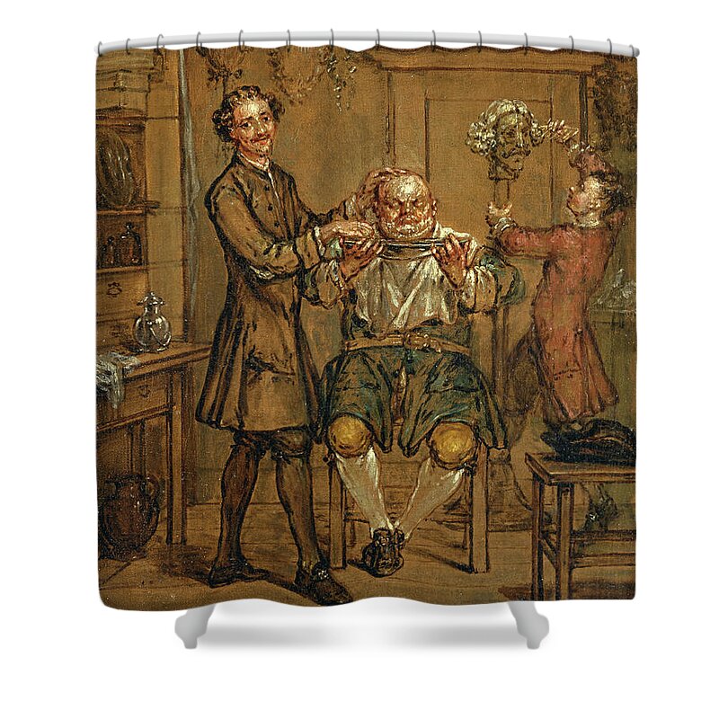 Marcellus Laroon The Younger Shower Curtain featuring the painting The Barber by Marcellus Laroon the Younger