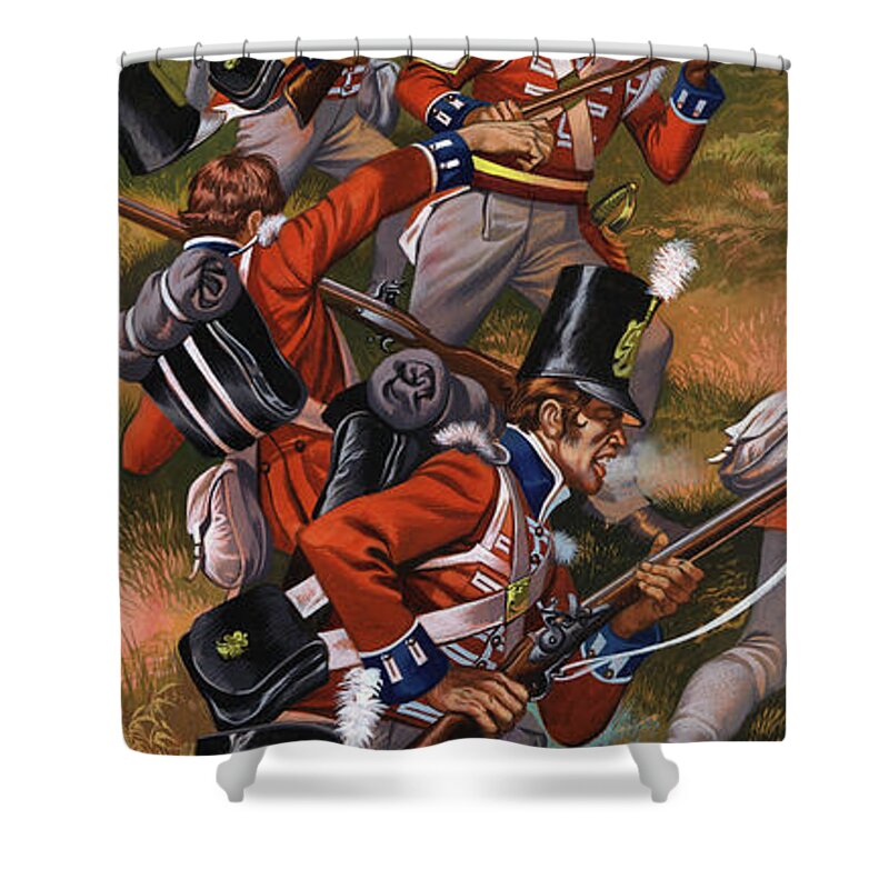 History Shower Curtain featuring the painting The Battle Of Corunna by Ron Embleton