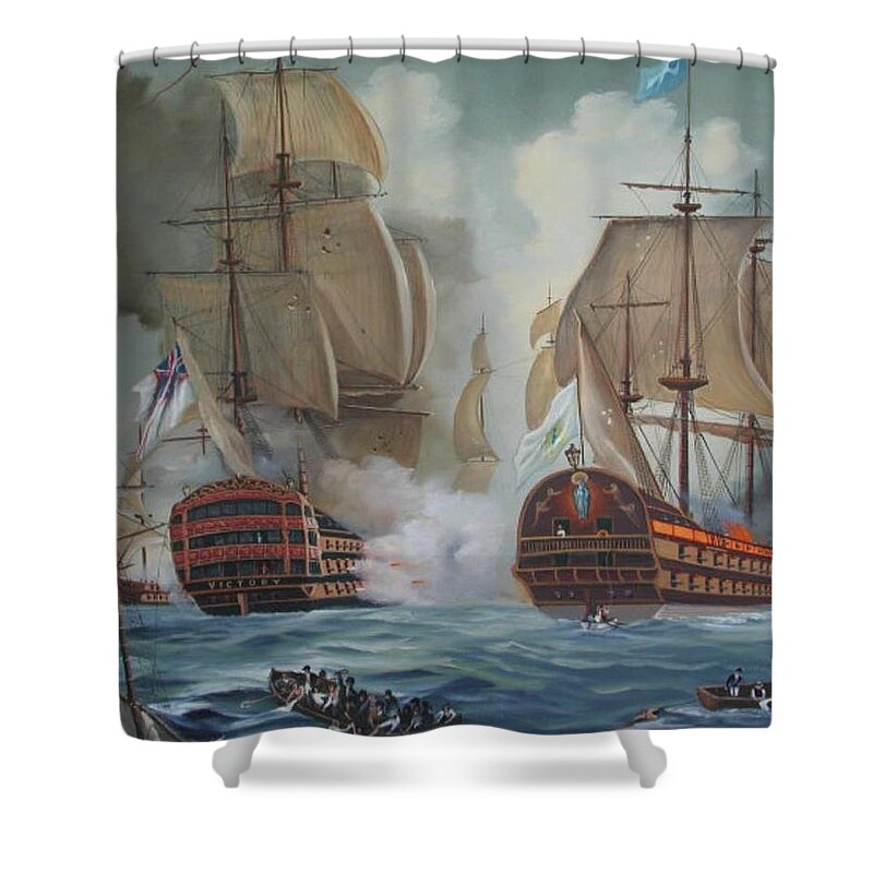Trafalgar Shower Curtain featuring the painting The Battle of Trafalgar by Teresa Trotter