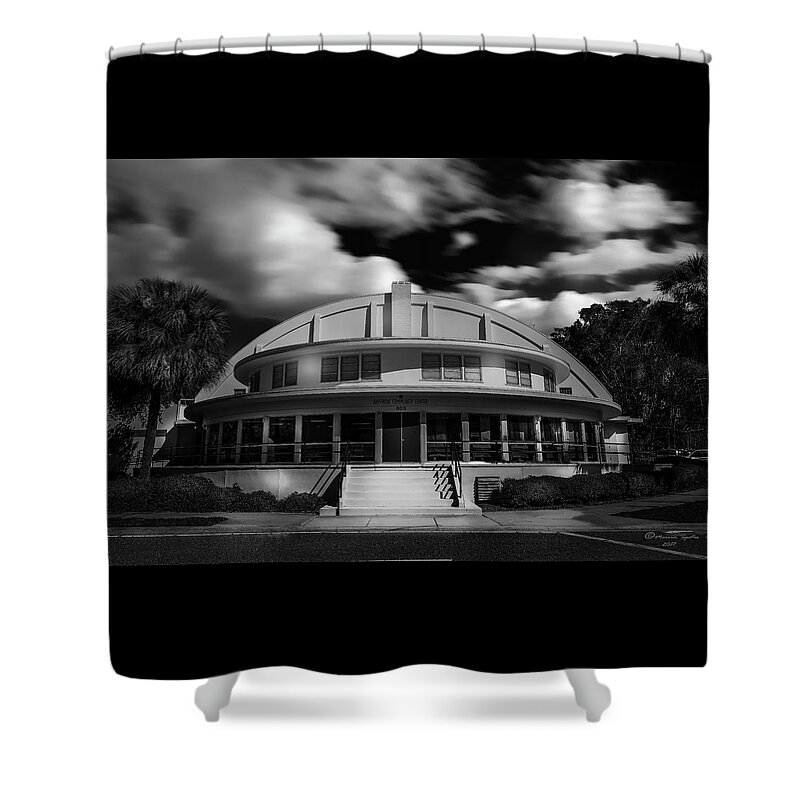 Auditorium Shower Curtain featuring the photograph The Bay Front Community Center bw by Marvin Spates