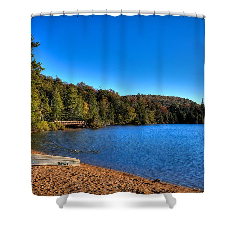 The Beach At Nicks Lake Shower Curtain featuring the photograph The Beach at Nicks Lake by David Patterson