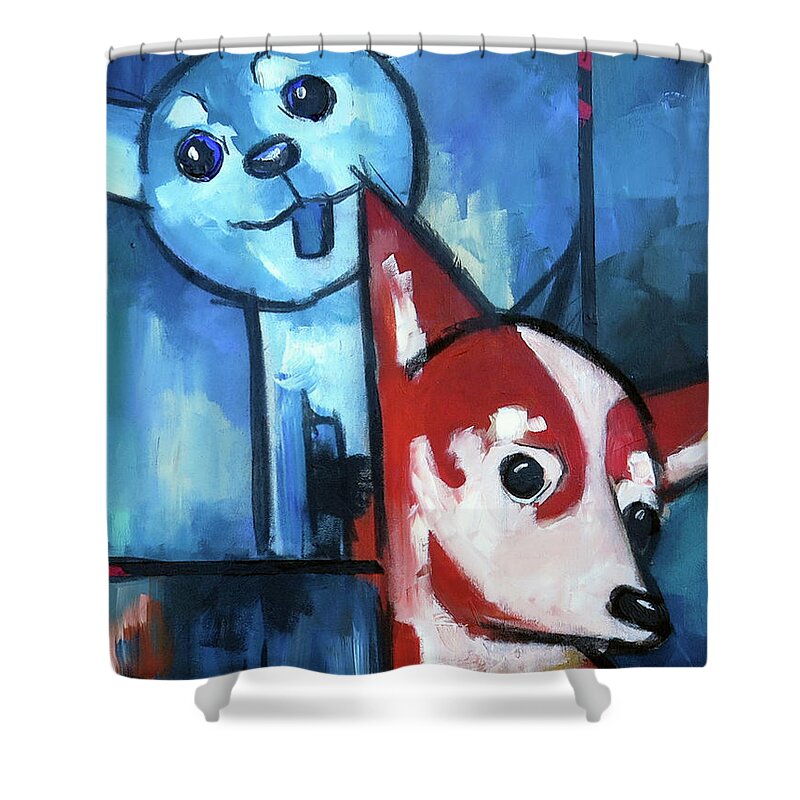 Dog Shower Curtain featuring the painting The Beans by Sean Parnell