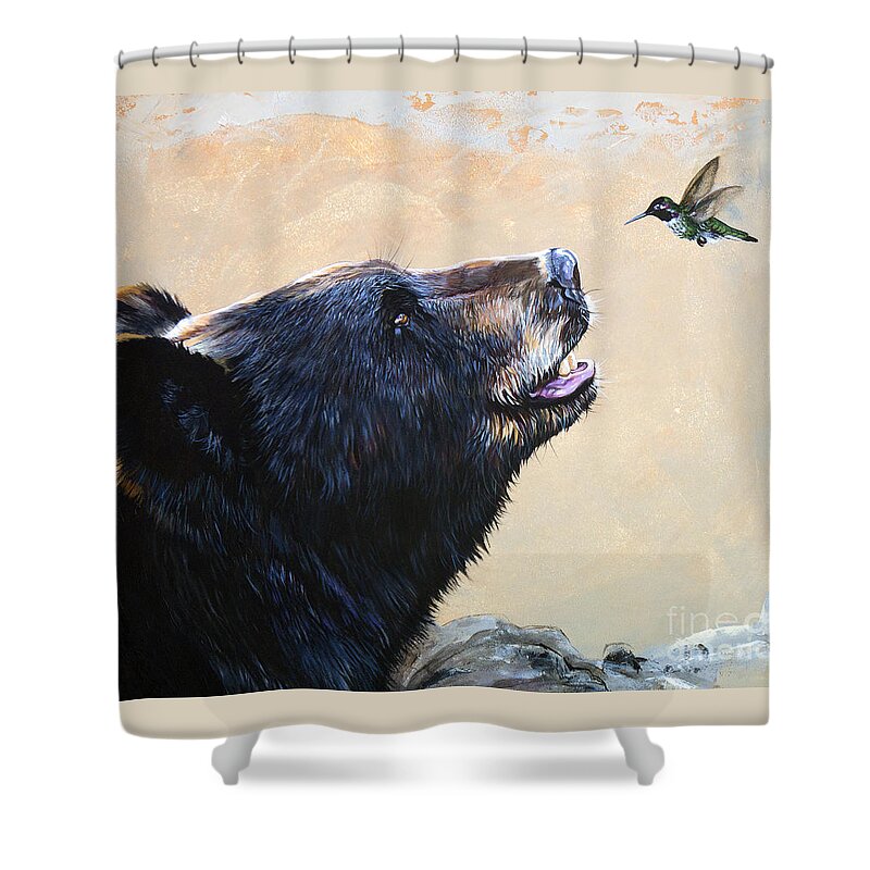 Bear Shower Curtain featuring the painting The Bear and the Hummingbird by J W Baker