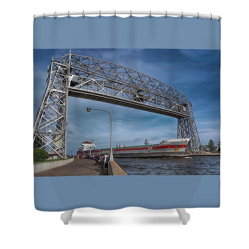 Beatrix Shower Curtain featuring the photograph The Beatrix Entering Duluth Harbor by Susan Rissi Tregoning